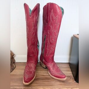 Elegant Red Leather Heeled Boots